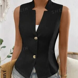 NWOT Women's Black Button Front Vest Blazer Size Small
